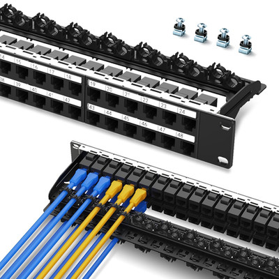 48-Port Cat6 Patch Panel with Keystone Jacks, 1U Network Rack Mount