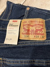 Levis Jeans Mens 34x32 514 Regular Fit Zip Fly Straight Leg Denim Blue Dark Wash