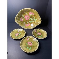 Antique Imperial Bonn Astra Majolica Serving Bowls Pink Daisies, c. 1875-1910