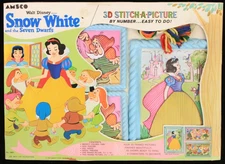 1967 SNOW WHITE & SEVEN DWARFS 3D STITCH-A-PICTURE SET DISNE AMSCO FACTORY NEW