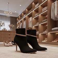 Women Gold Metal Chain Biker Boot Bracelet Shoe Elastic Band Charm Stretch SET