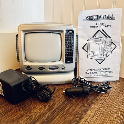 #ad Coby CX TV1 5in Portable Black White VTG Analog TV AM FM Radio Tested WorksRetro $32.99