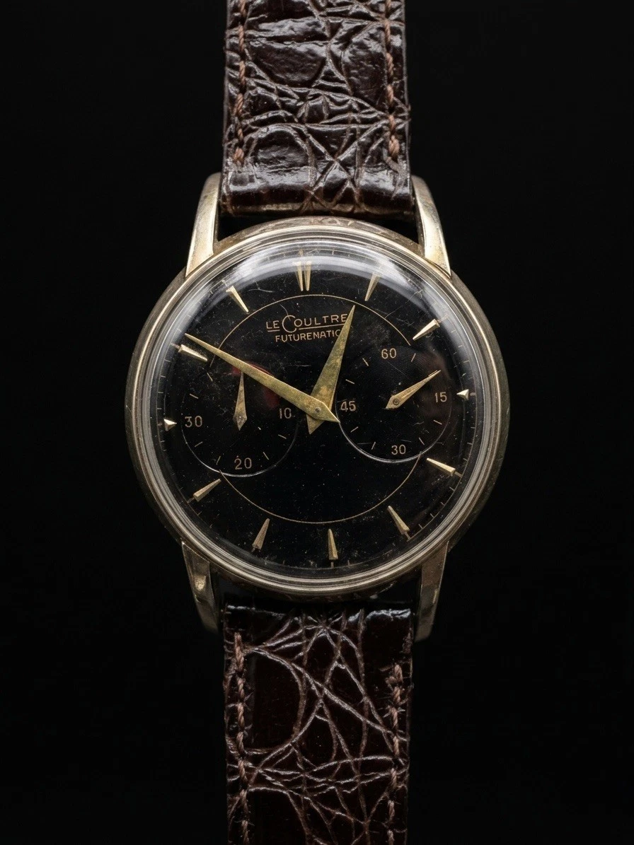 Jaeger LeCoultre — Rare Vintage LeCoultre Futurematic Black Mirror Gilt Dial 1950s Automatic Watch