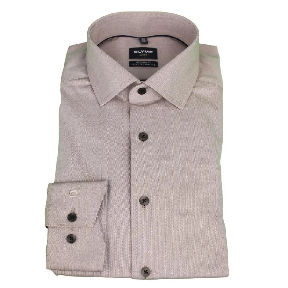 Camisa de negocios Olymp Luxor Modern Fit para hombre color topo 123024 27 turrón - Imagen 1 de 4
