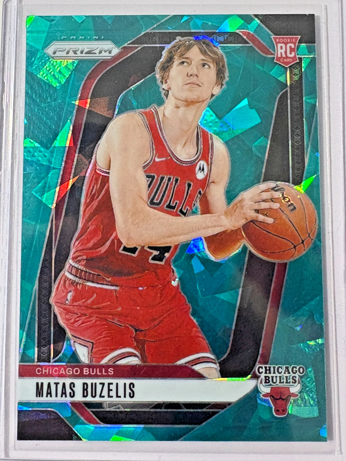 Matas Buzelis 2024-25 Panini Prizm Prizms Teal Ice #252 Bulls! (RC) 023/225