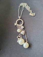 925er manguun Damenkette, Erbsenkette & Charm-Anhänger - Herz, Perlen, Zirkon