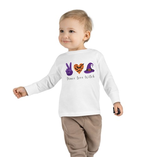 Peace Love Witch Halloween Toddler Long Sleeve Tee - Picture 4 of 9