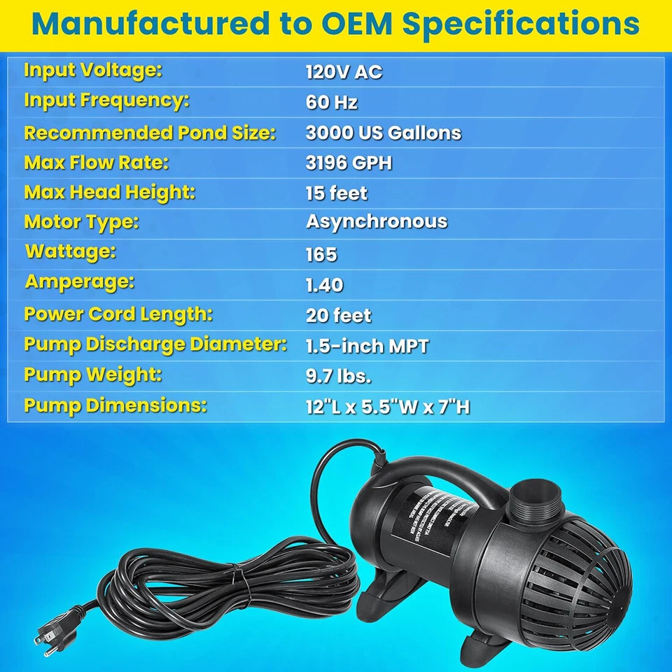 Repuesto para bomba sumergible de estanque para cascada Aquascape 91018 (3000 GPH) Foto 3 de 4