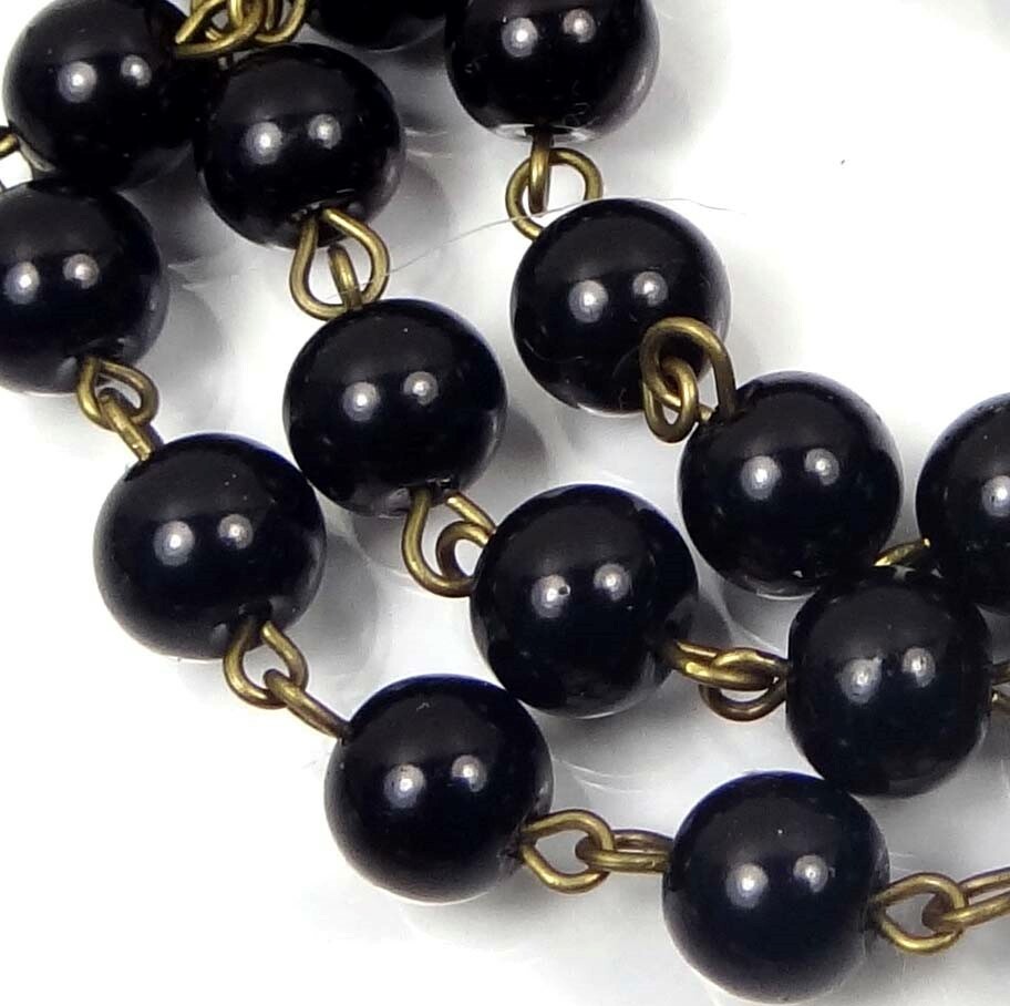 40-Inch (3.3 Feet) Black Jet Glass Pearl Bead Chain - 6mm Platinum-Plated Brass Link 8 thumbnail image