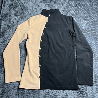 WOMENS Color Block Tan And Black Long Sleeve Shirt Blouse Size M