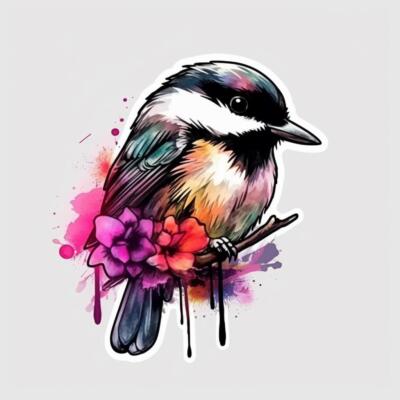 Massachusetts Black-capped Chickadee bird Mayflower flower  Vinyl Decal Sticker 