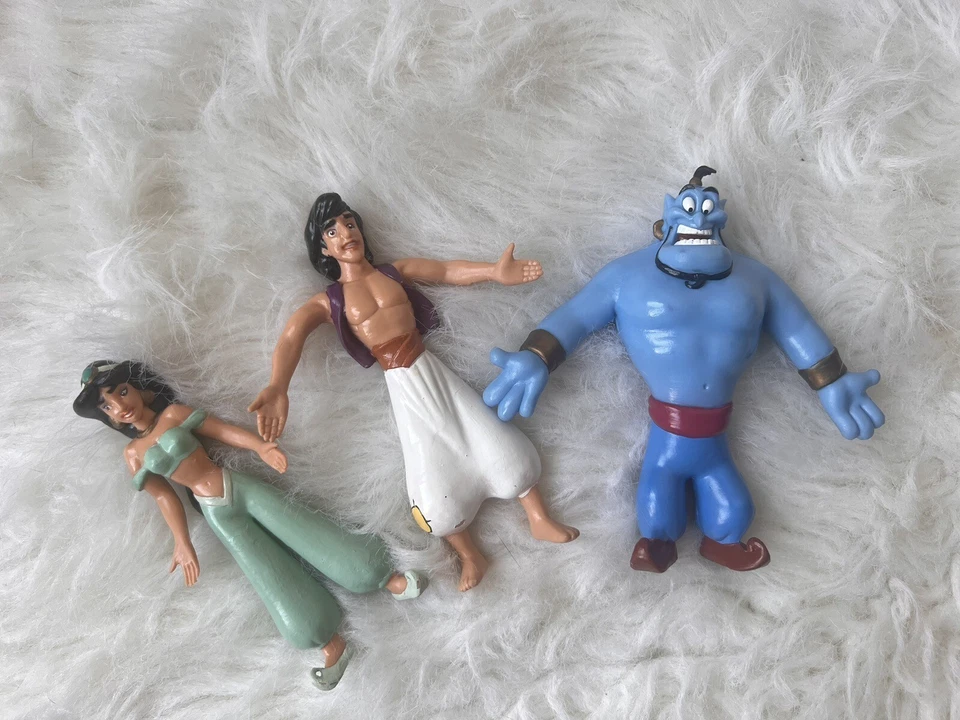 Figuras de acción posables de PVC flexibles de colección Disney Aladdin + Jasmine + Genie PAX Foto 2 de 4