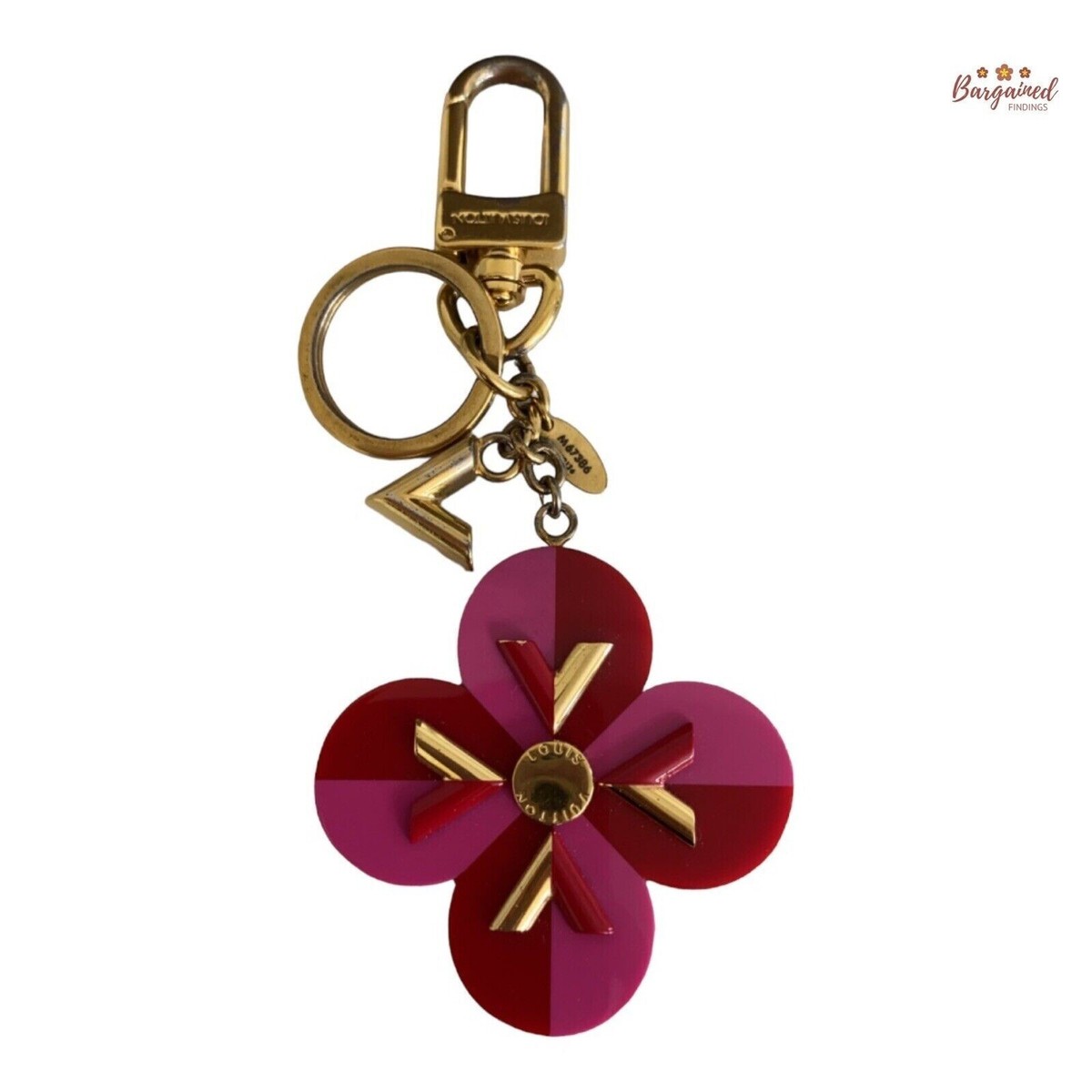 Louis Vuitton ピンク ミラー付きキーホルダー Authentic LOUIS VUITTON Pink/Red Resin Flower & V Key Holder