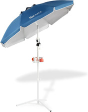 Portable 6.5Ft Sun Shade Umbrella with Stand - Adjustable Lightweight Blue