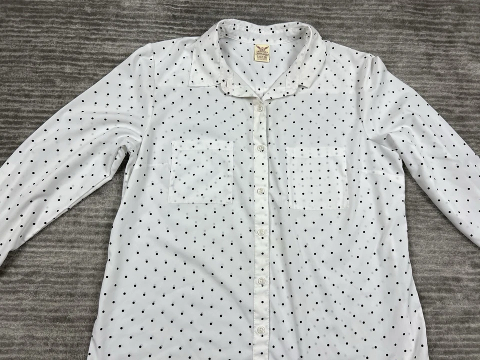 Faded Glory Top Womens Large White Black Polka Dot Button Up 3/4 Sleeve - Image 2 of 4
