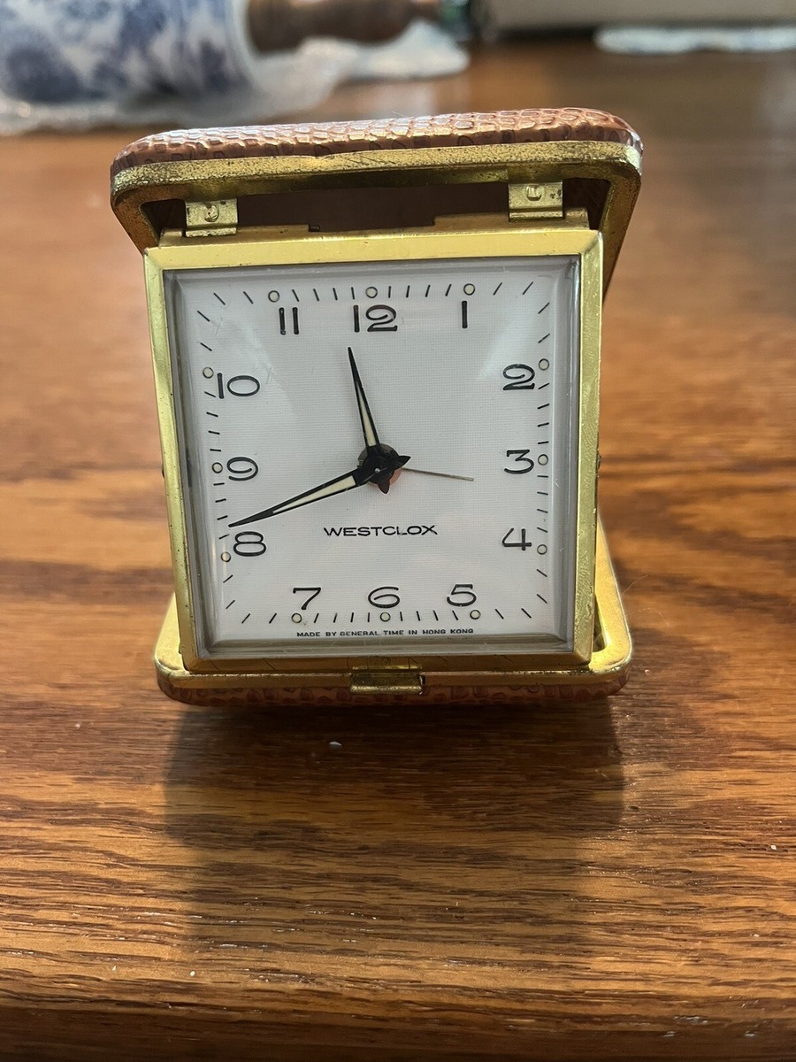 Vintage Westclox Travel Alarm Clock Folding Hard Case Wind Up Glow
