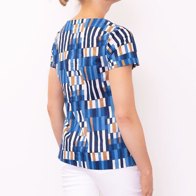 Seasalt Top Damen blau Kurzarm Pebble Art Bluse Baumwolle Voile leicht