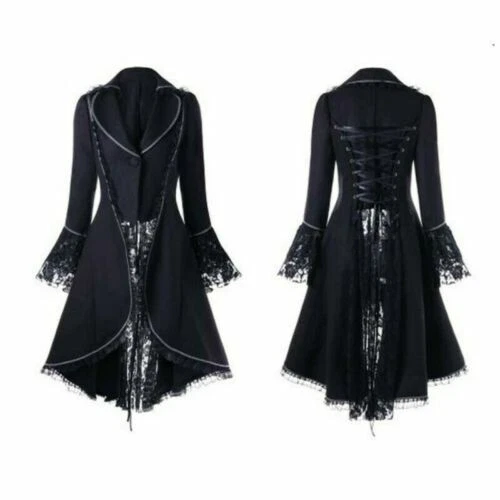 Gothic Punk Rave Long Coats Women Steampunk Jacket Brocade Victorian Retro Dress - Image 3 of 4