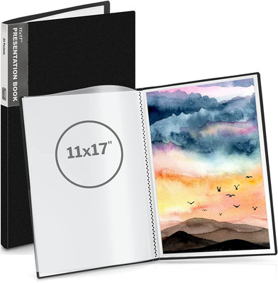 Dunwell 11X17 Portfolio Binder Folder (Black, Vertical) - Binder with Plastic Sl