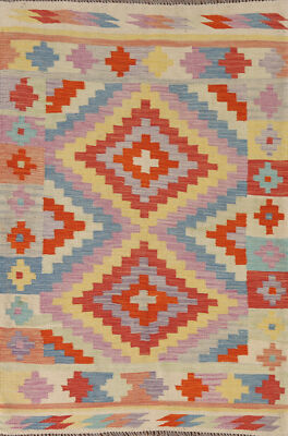 Colorful Kilim Rugs Rectangle Flatweave Pile Wool Kelim Carpets 3x5 ft