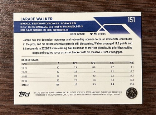 Jarace Walker - Refractor Rookie RC - 2023-24 Topps Chrome Basketball - Picture 2 of 2
