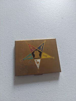 Vintage Mirror Compact  Masonic Star Gold  Tone Metal Compact