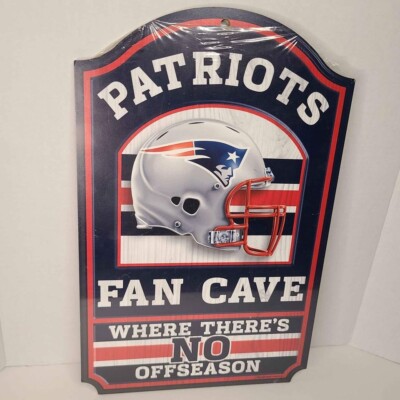 New England Patriots Fan Cave Wooden Sign 11''x16.5'' Where There's No Off Season