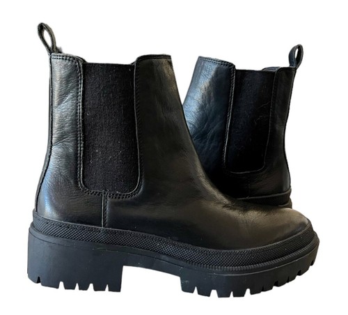 Lucky Brand NEW Ellerey Black Chelsea Leather Combat Boots Size 7.5 New - Picture 7 of 12