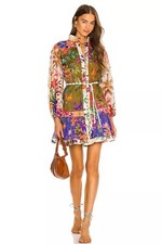Zimmermann Floral Mini Dress Printed Cotton Tropicana Multicolor Long Sleeve 0P