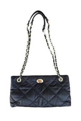 DKNYC Quilted Black Shoulder Bag Crossbody Leather Nylon Convertible EUC 
