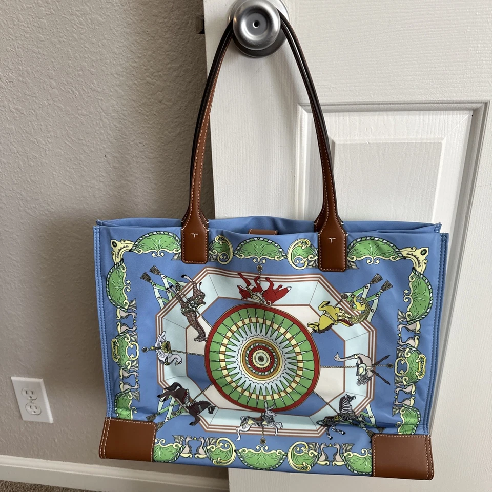 Tory Burch Ella Printed Tote Blue Carousel 17”x13” - Image 2 of 4