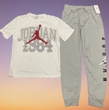 Nike Air Jordan Youth Boys T-Shirt PANTS Tracksuit Tee Beige Size 18/20 XL New