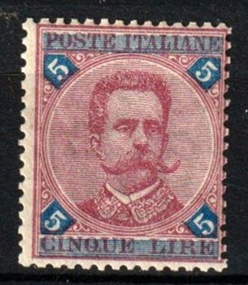 Italy-Kingdom 1891-96 Umberto I° £. 5 Carmine and Blue Mh* Saxon 64