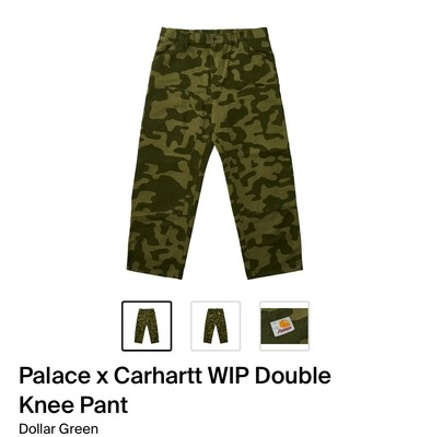 Palace X Carhartt Double Knee Work Pants Dollar Green Camo Size