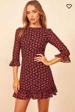 Reformation Douzen Red Roses Ruffled 3/4 Sleeves Dress- Sz 2~ Beautiful~