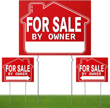 For Sale by Owner Yard Sign 3 Pack , 18" X 14" Double-Sided Yard Signs with Met