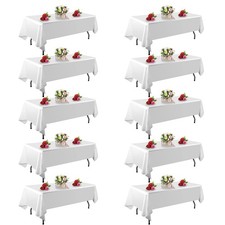 10 Pack White Table Cloth Rectangle Table 60 x 102 Inch Tablecloths for 6 Foo...