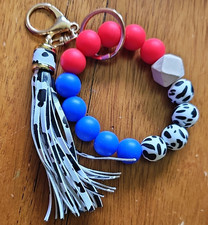 Cow Print Tasseled Beaded Bracelet Key Chain ...