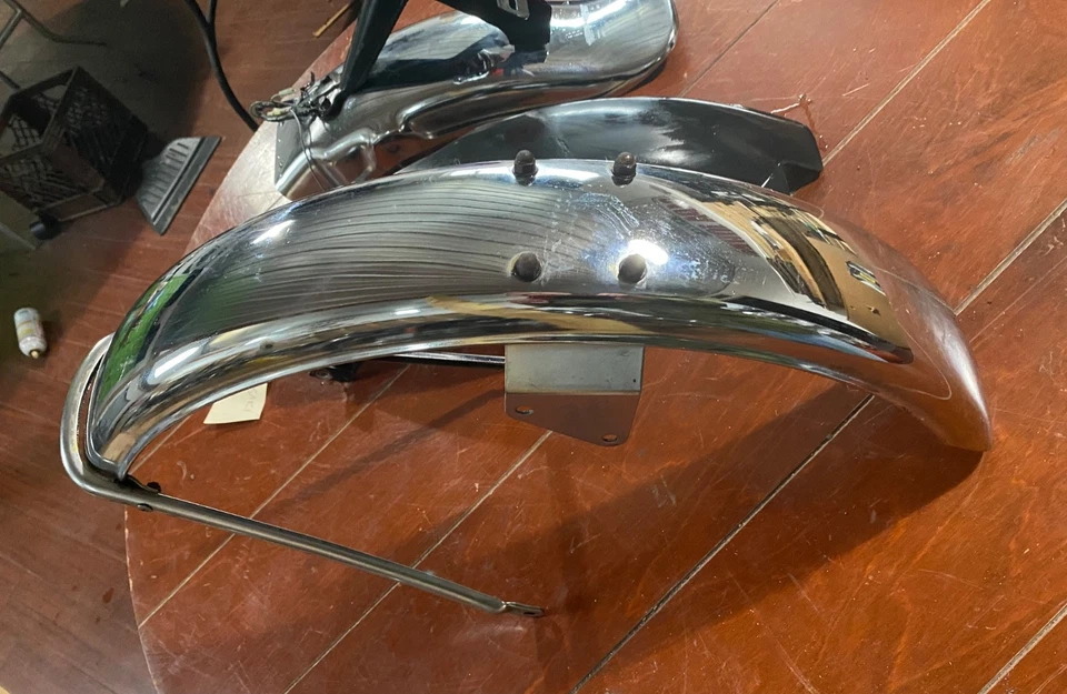 OEM KAWASAKI 1974 1975 1976 1977 1978 KZ400 RUEDA DELANTERA Y TRASERA GUARDABARROS CROMADOS. Foto 4 de 4