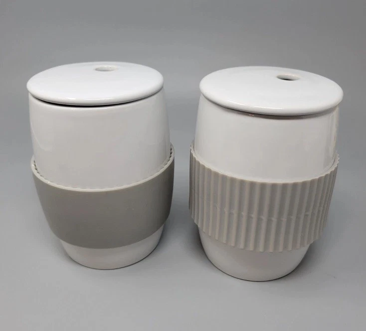 Pampered Chef Ceramic Egg Cooker with Lid and Sleeve Lot of 2