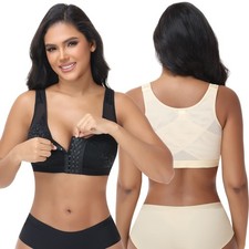 Women's Front Closure Full Coverage Bras Lace Wireless Posture Back Support Bra