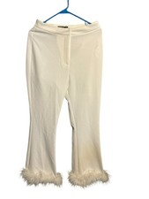 Nasty Girl White Flare Feather Trim Trousers White SZ=10 UK 6 US NWT