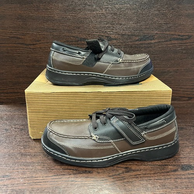 #ad Orthofeet Baton Rouge Men#x27;s Boat Shoes Wide 11.5 Brown Black Leather Orthopedic $39.99