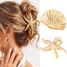 CAKURE Seashell Hair Clip Gold Starfish Claw Clips Beach a-gold