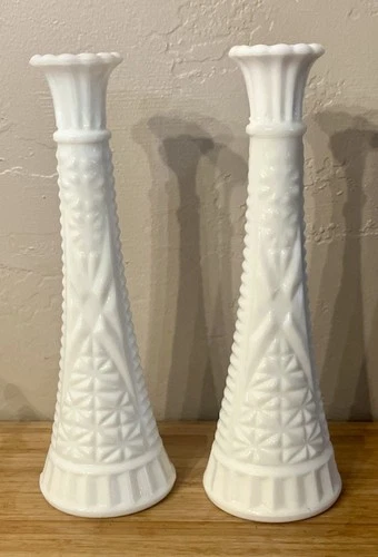 Vintage Milk Glass Skinny Bud Vases Set of 2