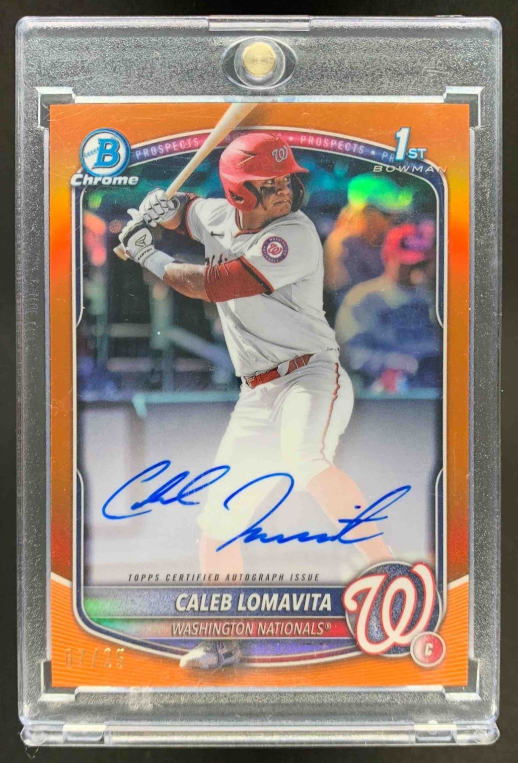 Caleb Lomavita 2025 Bowman Chrome Auto Orange Refractor 1st Prospect /25