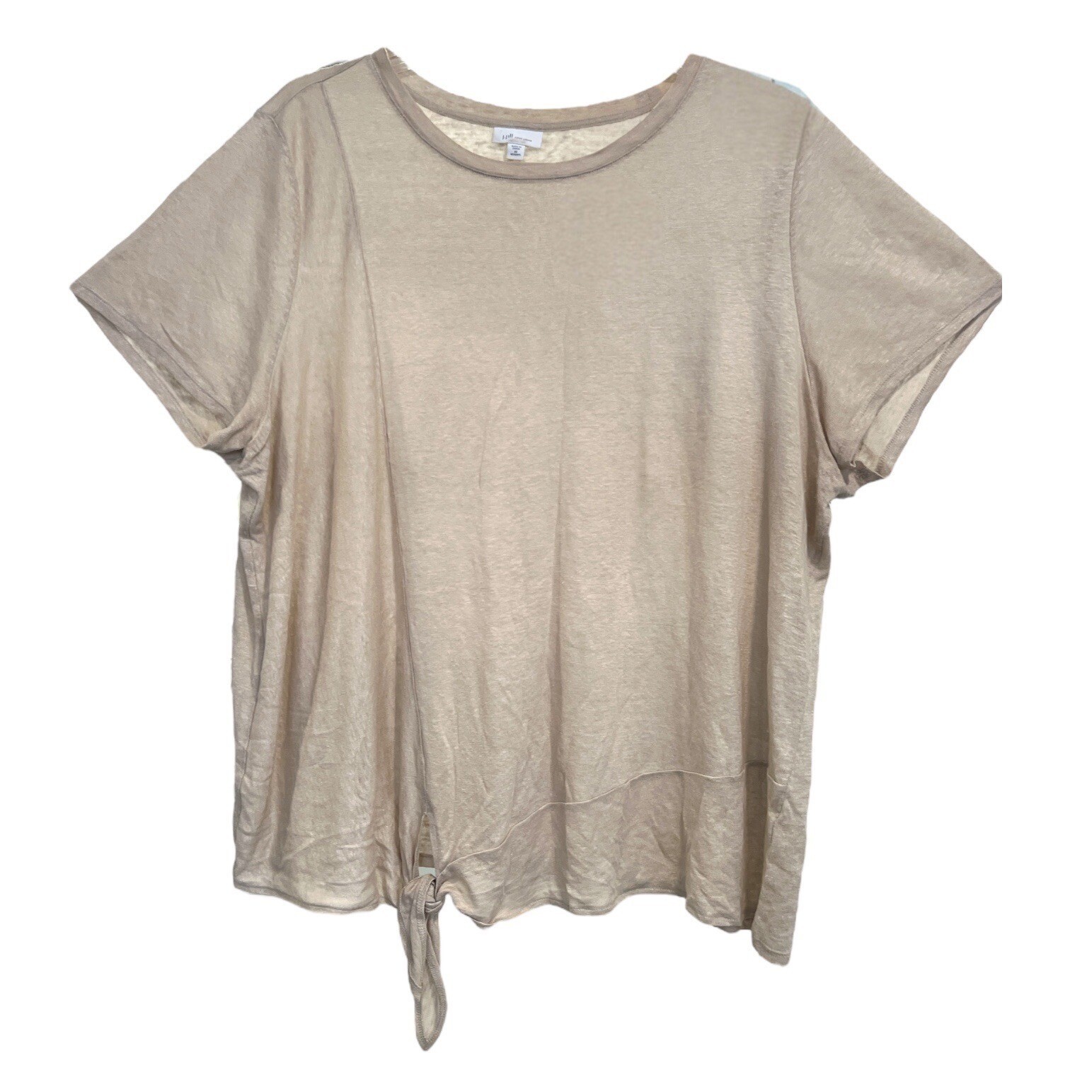 J. Jill | Love Linen Knot Tie Tan Linen Shirt Plus Size 3X Casual Closet Capsule