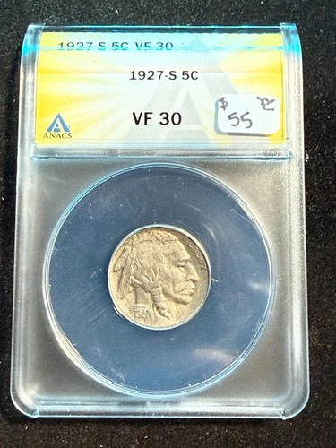 1927 S BUFFALO NICKEL ANACS VF 30