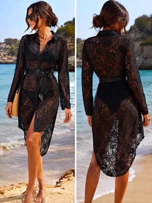 Dolce & Gabbana Damen Midi Kleid Spitze schwarz 40 Langarm V-Ausschnitt Gürtel - Bild 1 von 4