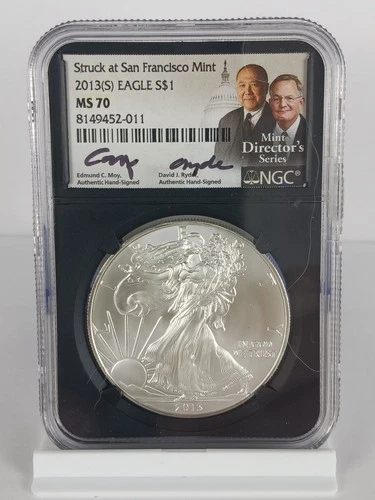 2013(S) EAGLE S$1 NGC MS 70 Authentic signed by Edmund Moy & David Ryder POP 100